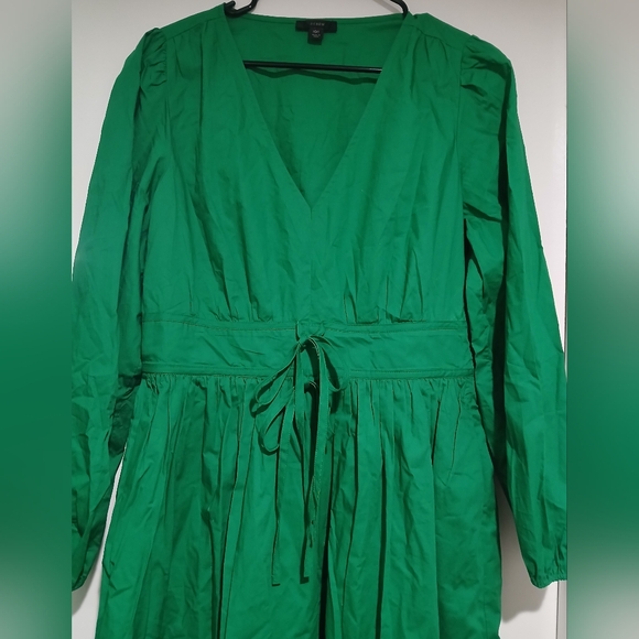J. Crew Vibrant Kelly Green Long Sleeve Poplin Dress - Picture 4 of 16